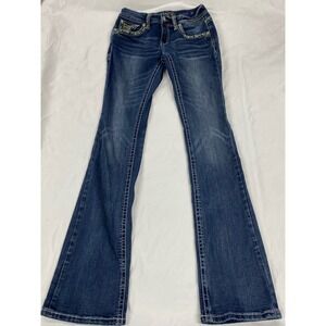 Grace in LA Women Bootcut Jeans Dark Wash Camo Bling Embroidered Pockets 26 boho